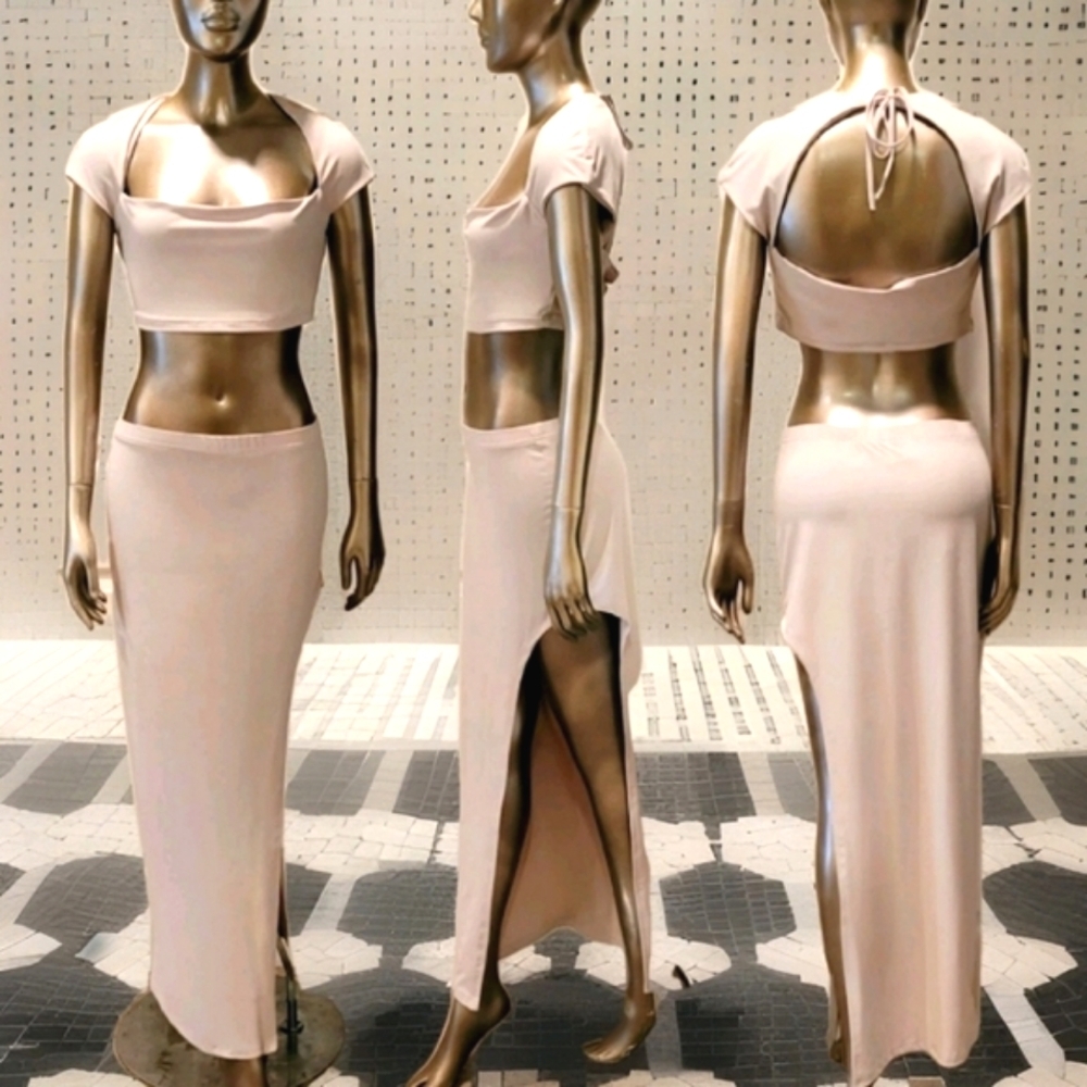 NWT Apricot Two Piece Crop Top & Bodycon Skirt Set Sz M